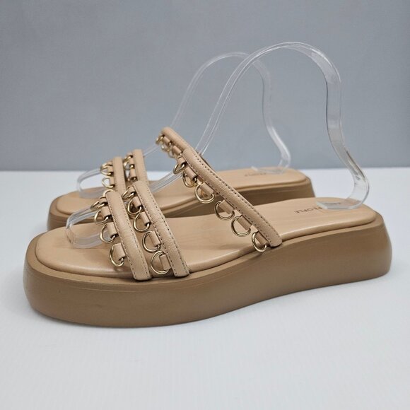 NEW Free People Midas Touch Sandal Womens 8.5 Tan Leather Flatform Slide Boho - Picture 1 of 12